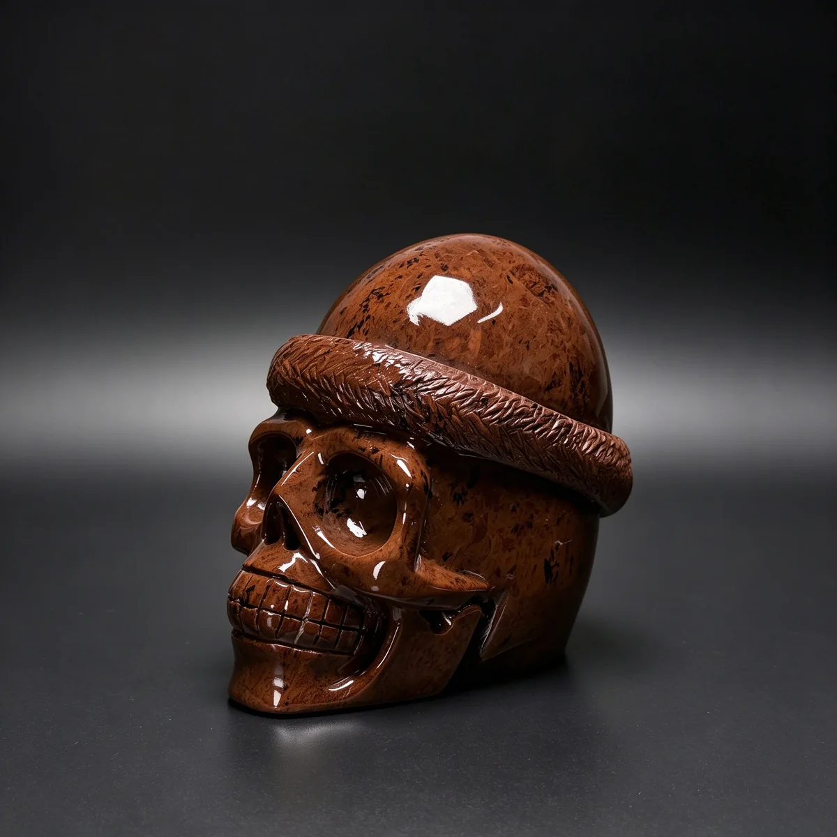 4.96″ Red Obsidian Christmas Hat Skull — CS-260006