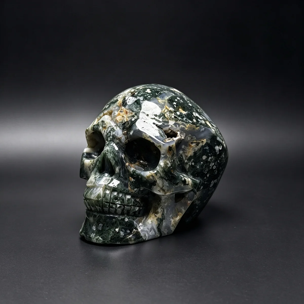 4.65″ Moss Agate Crystal Skull — CS-260015